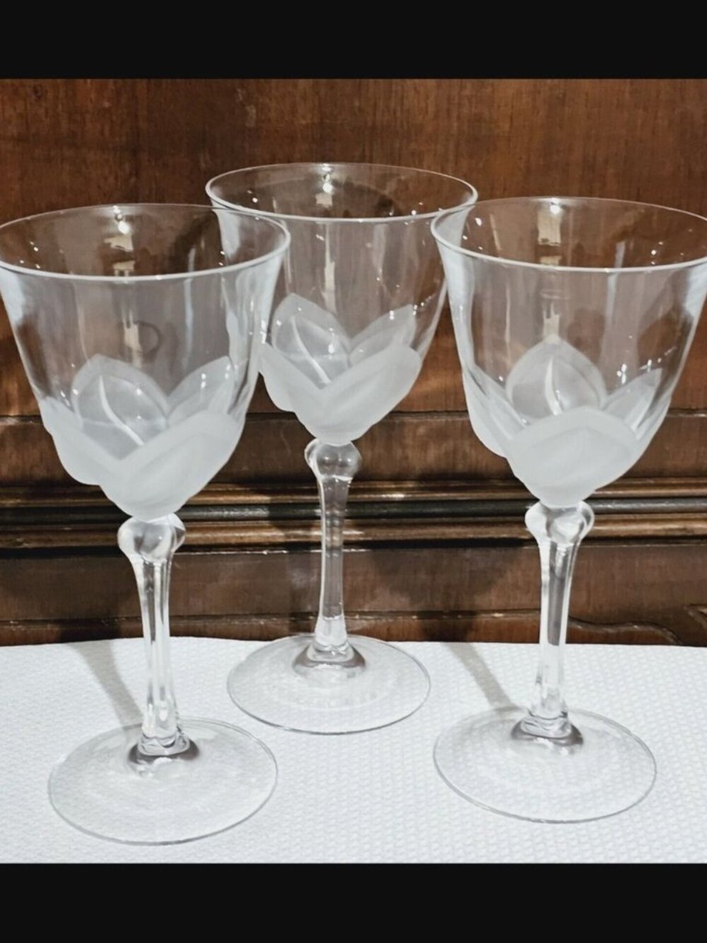3 Cristal d'Arques Florence Water Glasses 7.2" frosted crystal 3D petals goblet